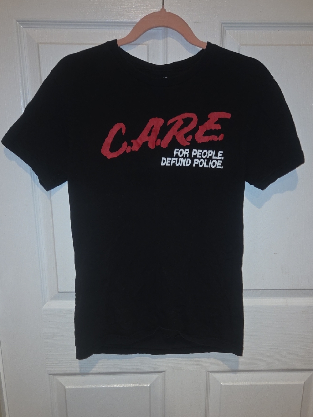 For Everyone Collective C.A.R.E. Defund Police Black Graphic Tee Size SMALL